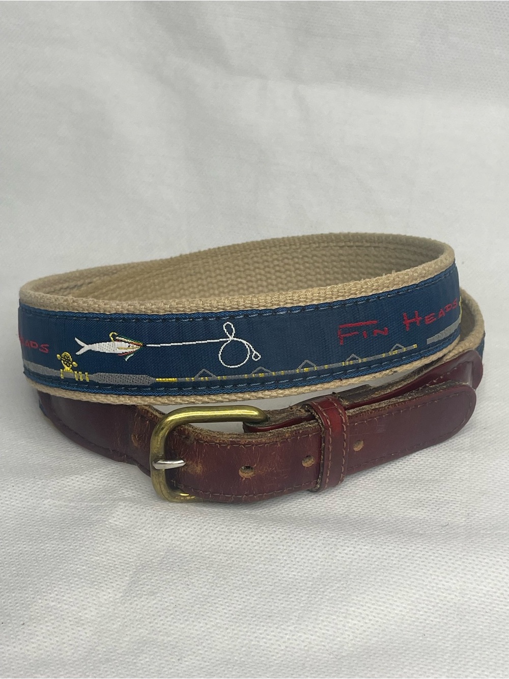 Skippers X Fin Head Fishing Pole/Lures Size 34 Genuine Leather Braided Golf Belt